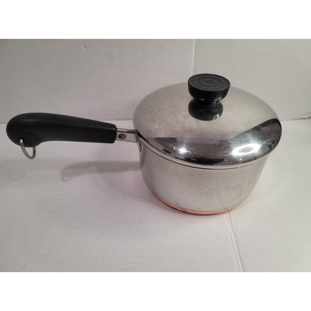 VTG Revere ware copper bottom 1.5 qt stainless steel saucepan with lid